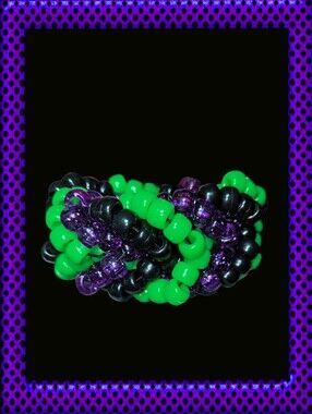 Scene Rave Black, Green & Purple Fishtail Kandi Cuff